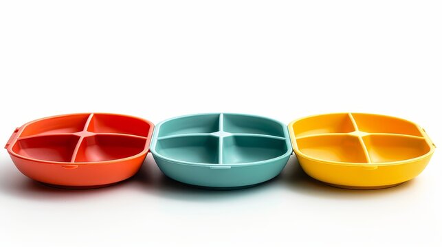 High-resolution image of Unbreakable Divided Plates 5PCS, showing portion control compartments, reusable dinnerware, isolated background, studio lighting