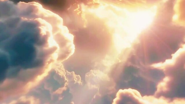Dramatic clouds representing the heavenly realm and the divine presence descending upon the earth, 4K High-Quality Animation Video