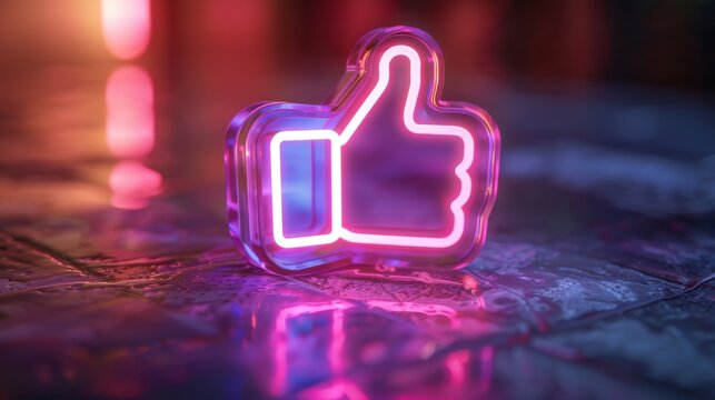 Like icon social media notification on speech Bubble. Stack background. Neon lighting - Powered by Adobe