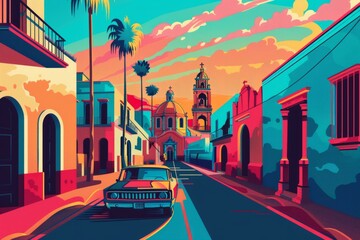 Naklejka premium Illustration of Mexico with retro colors