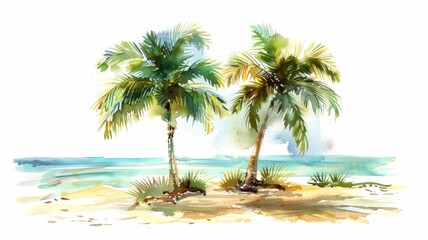 Watercolor painting of palm trees isolated on white background