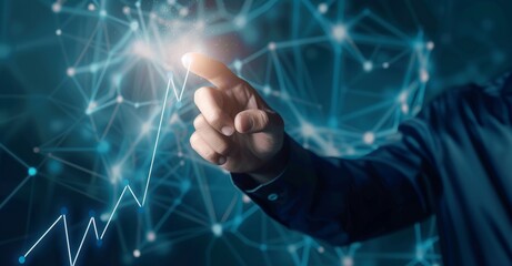 Businessmen touch the glowing arrow line chart of business growth and success, stock concept. The background shows business growth and success,