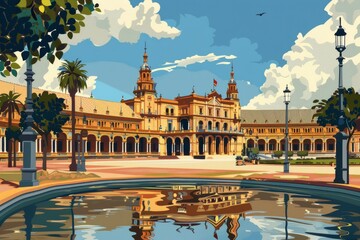 Obraz premium Illustration of Seville city, Spain, world travel