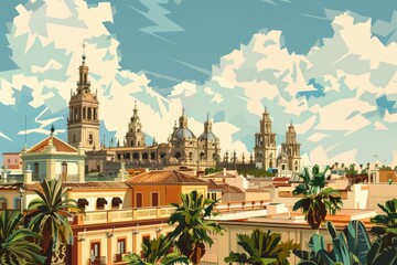 Obraz premium Illustration of Seville city, Spain, world travel