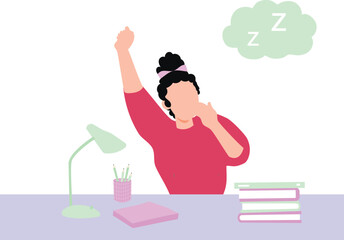 A girl is dozing off during studying.