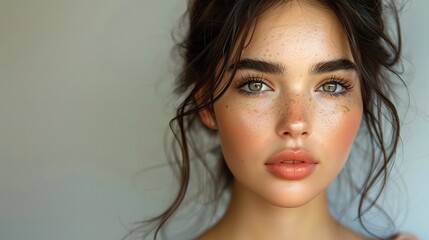 Naklejka premium sexy model with flawless face skin, her pose confident and seductive, against a neutral backdrop