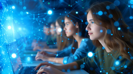 Collective pursuit of knowledge or achievement as individuals come together to web surf on laptops