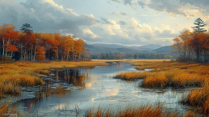 Fototapeta premium Whispers of Fall: Exploring the Serene Marshland