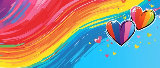 Colorful LGBTQ Pride Month banner with rainbow flag and heart, celebrating diversity and community love, perfect for Pride events and social media awareness