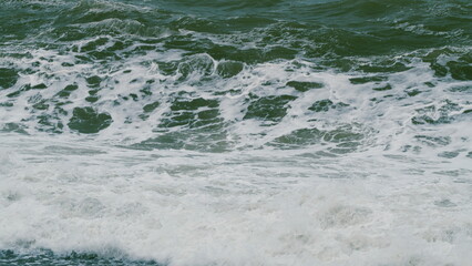 Splashes With White Foam. Extreme Wave Crashing Coast Awesome Power Of Sea Are Filled With Beautiful Soft White Sponges.