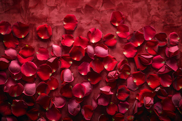 A red background with a bunch of red petals scattered all over it - Powered by Adobe