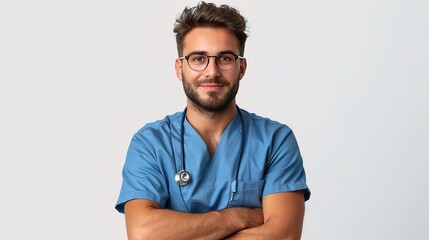 Professional portrait on a white background of a male orthopedic surgeon