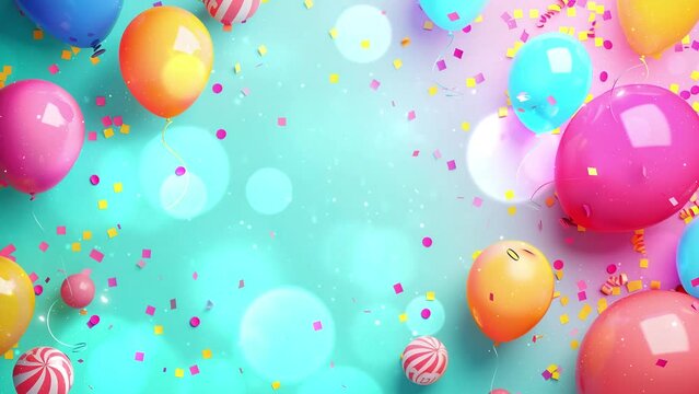 colorful happy birthday card background with space for text . seamless looping overlay 4k virtual video animation background