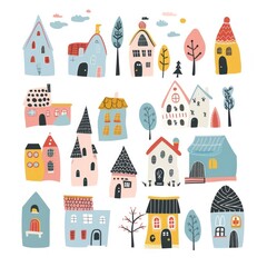 Childish style towns boho confectionery applique outdoors.