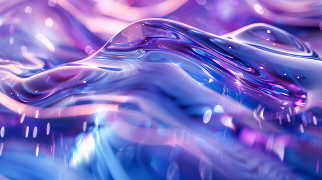 Abstract background. Wave color effects of blue and violet glass. Chrome reflection, organic biomorphic shapes. Copy space.