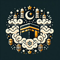 Obraz premium kaaba grand mosque mecca islamic symbol and logo representing spirit of islamic