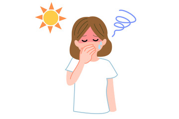 熱中症で暑そうな女性のイラスト