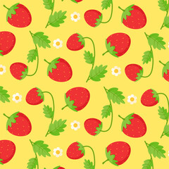 Red strawberry fruit with the stalk pattern background for print, wrapping, packaging, printable illustration