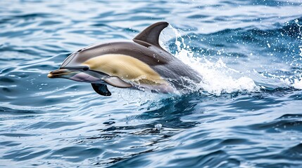 Fototapeta premium Dolphin playing and jumping on the wavy blue ocean