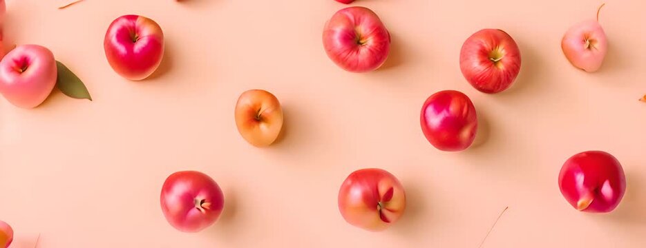 Creative pattern made of apple on beige background. Flat lay. 4K Video.
