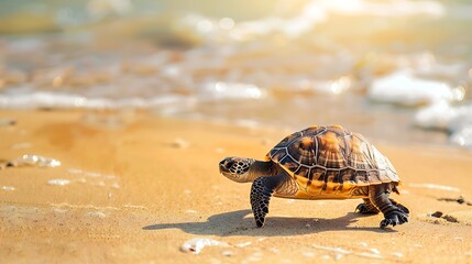 Fototapeta premium Turtle walking on the beach sand