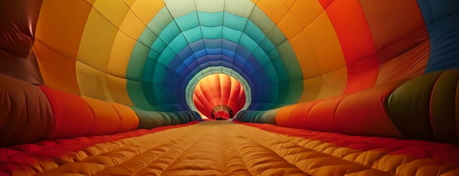 The inside of an inflated hot air balloon 4K Video.