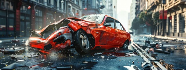 Fototapeta premium car red crash accident. collision in city street