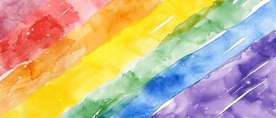 Watercolor texture of a rainbow flag on white background, ideal for Pride Month celebrations, representing LGBTQ pride and the fight for equal rights