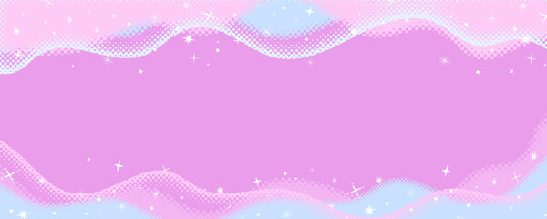 雲、波、曲線のキラキラポップな横長背景イラスト © kuromily