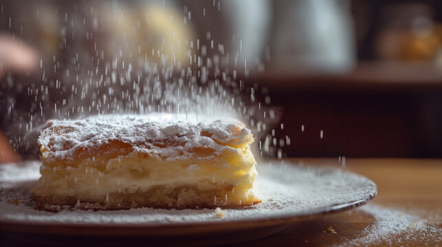 Piece of Cream Pie Dusted with Powdered Sugar