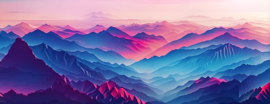 Illustration of abstract mountain range background with red and blue colors. Risograph style 4K Video.