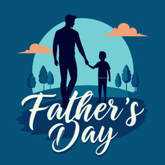 Poster for Father's Day with a silhouette of a father and son holding hands vector illustration 