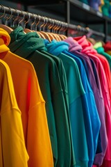 Obraz premium A vibrant array of hoodies on a clothing rack
