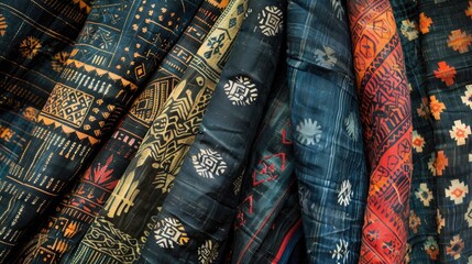 Abstract designs in shirting featuring traditional Ajrakh Ikat block print and batik patterns alongside digital printed textile background