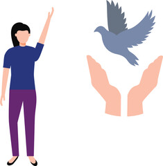 The girl is pointing at the bird.