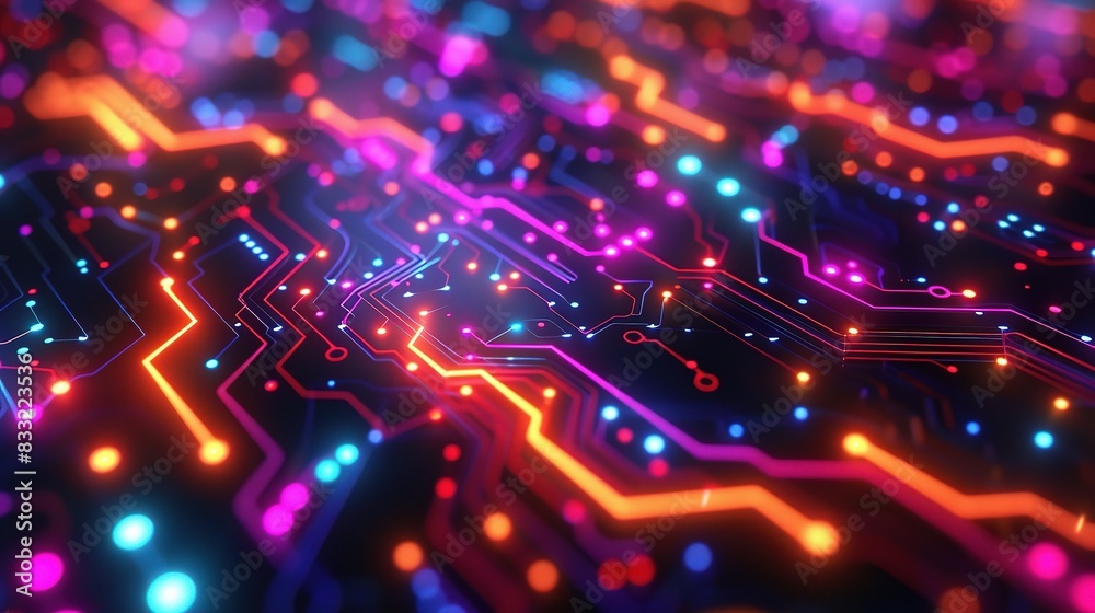 Poster technology pattern featuring an intricate network of glowing circuits
