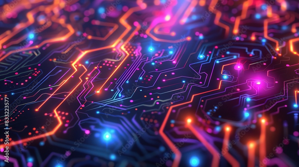 Poster technology pattern featuring an intricate network of glowing circuits