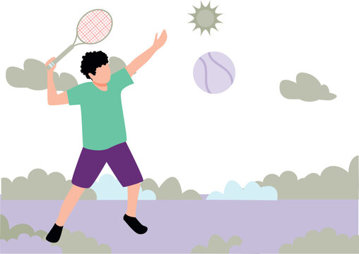 A boy is playing badminton.