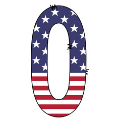 Stylized number zero With American Flag Design on White Background