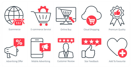 A set of 10 seo icons as ecommerce, ecommerce service, online buy