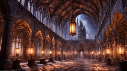 Fototapeta premium old temple with mistic lights. generative AI