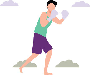 The boy is wearing boxing gloves.