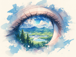 Artistic fusion of human eyes and nature