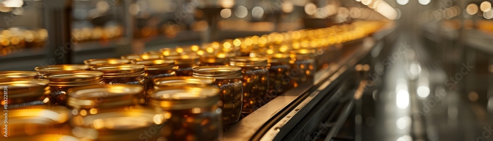 Sticker a production line of canned goods creates an industrial rhythm in a factory setting