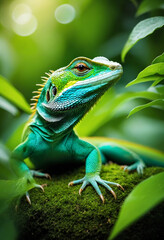 Obraz premium Vibrant lizard amidst lush green foliage in natural habitat
