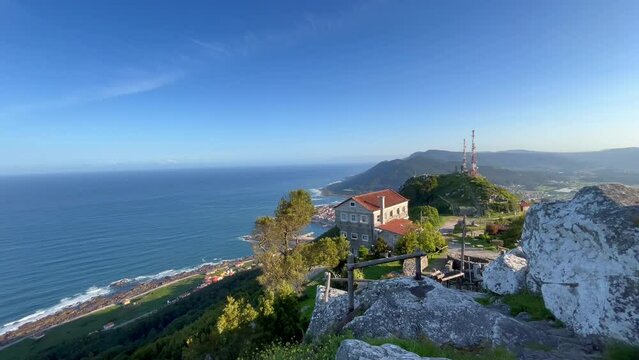 Scenic view of the Atlantic coast in Galicia at the sunset. Mount Santa Tecla, Spain.