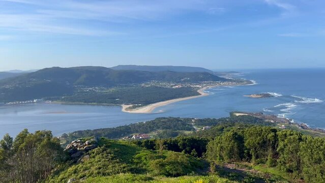 Rio Mino near the mouth, view from the mount of Santa Tecla in A Guarda, Pontevedra, Galicia, Spain