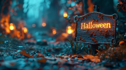 Spooky Halloween Wooden Sign in Magnificent Temple Setting