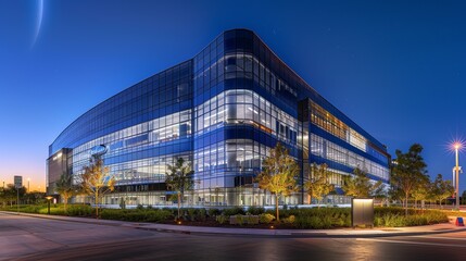 Fototapeta premium A panoramic view of an office building's exterior 