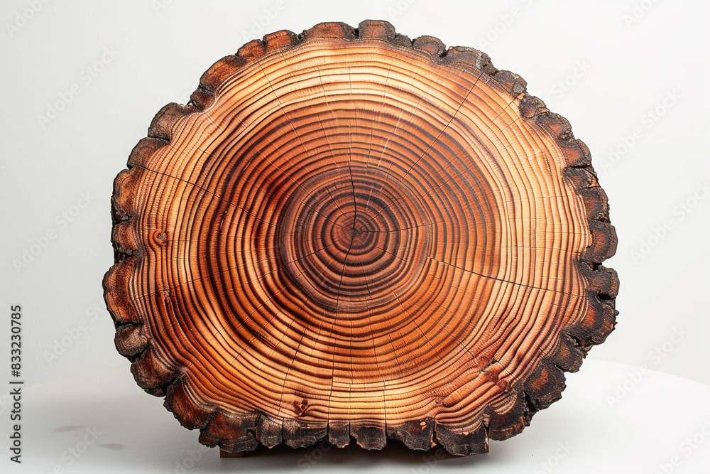 Fototapete A cross-section of a tree trunk showcasing the depth and complexity of its rings.